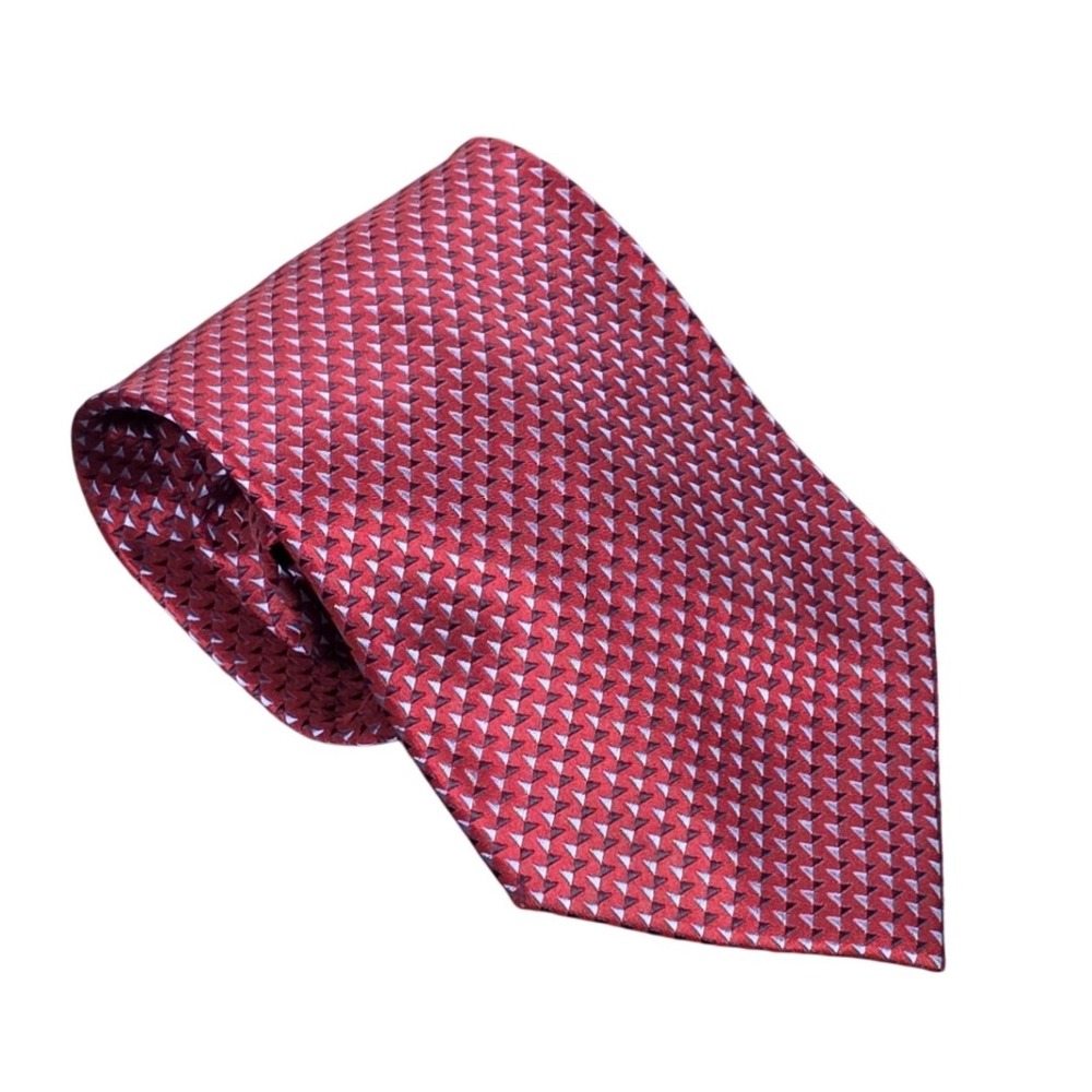 Van Heusen 100% Silk Handmade‎ Necktie Men's Red Blue Geometric Triangle Pattern